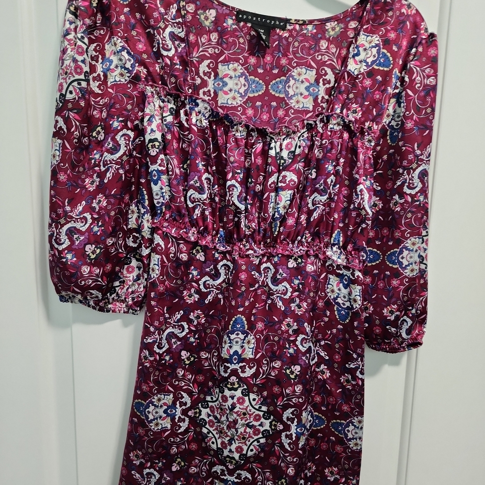 Apostrophe Maroon mandala peasant top Sz M